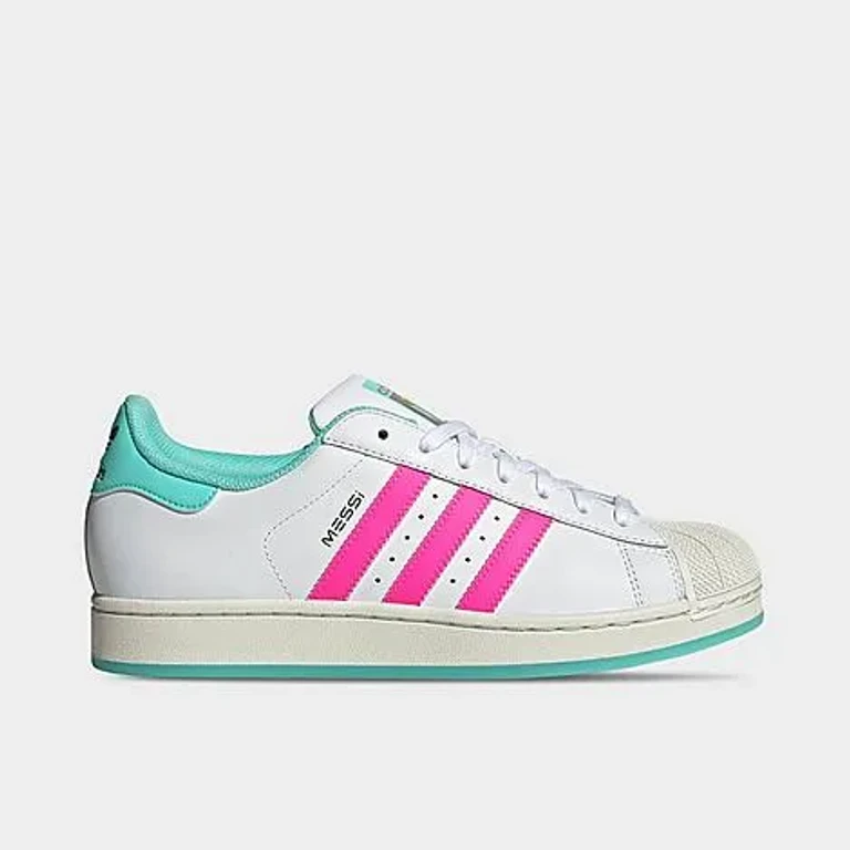 adidas Men's Originals Superstar Messi Casual Shoes in Cream White/Semi Blue Burst/Gold Metallic Size: 3.5