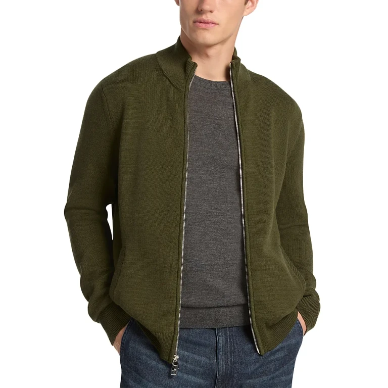 Michael Kors Mock Neck Merino Wool Zip Jacket