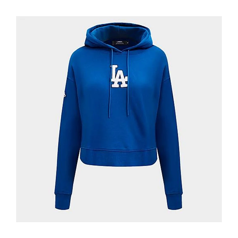 Pro Standard Women's Los Angeles Dodgers MLB Classic Fleece Cropped Pullover Hoodie in Dodger Blue Size: XS