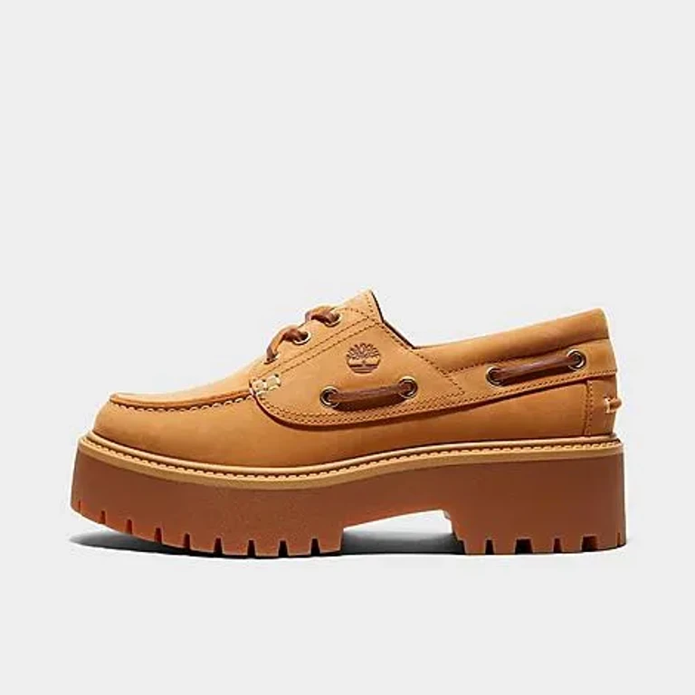 Women's Womens TImberland Stone Street 3-Eye Platform Boat Shoes in Wheat Size: 5.5