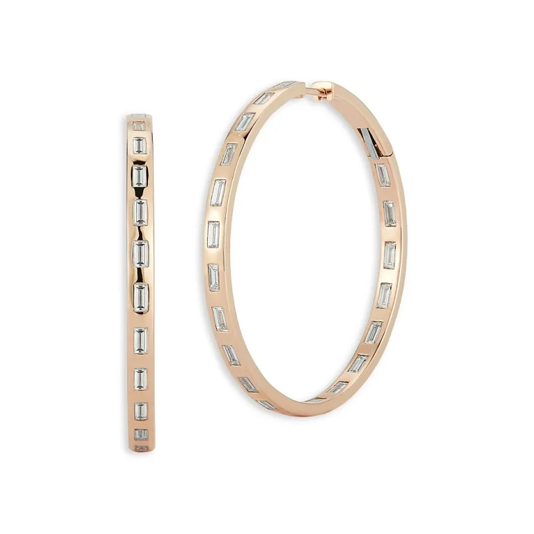 Walters Faith 18K Rose Gold Ottoline Diamond Baguette Medium Hoop Earrings