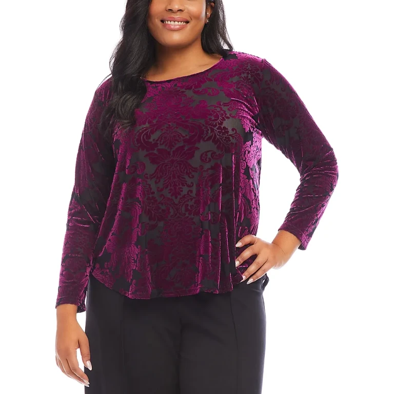 Karen Kane Long Sleeve Velvet Burnout Shirttail Top