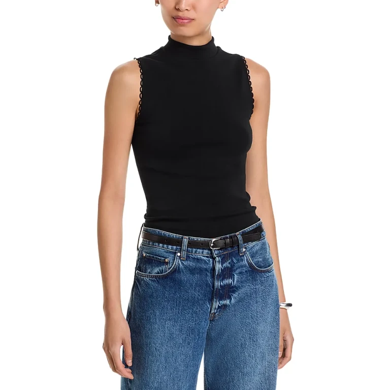 Re/Done Mock Neck Scalloped Tank