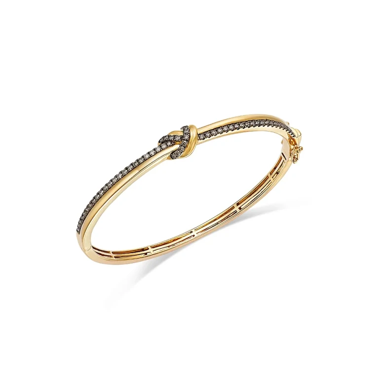 Brown Diamond Knot Bangle Bracelet in 14K Yellow Gold, 0.96 tcw