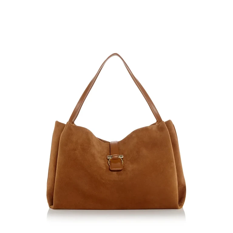 Ferragamo new Line Grande Brown Shoulder Bag With Two Flat Handles And Gancini Detail On The Front In Suede Woman