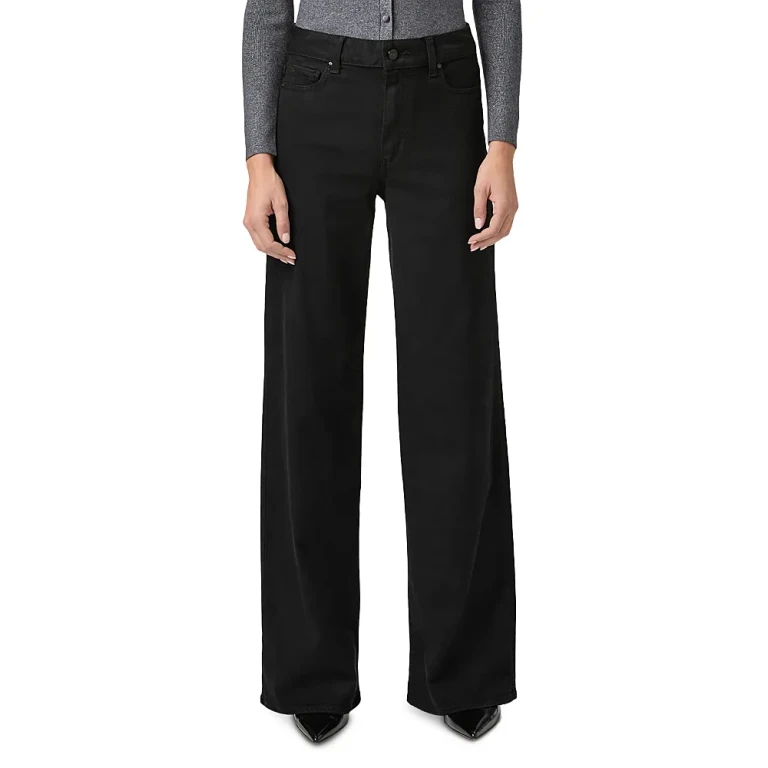 Paige Anessa High Rise Wide Leg Jeans in Black Shadow