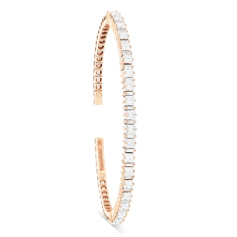 Suzanne Kalan 18K Rose Gold Diamond Princess Cut & Baguette Bangle Bracelet