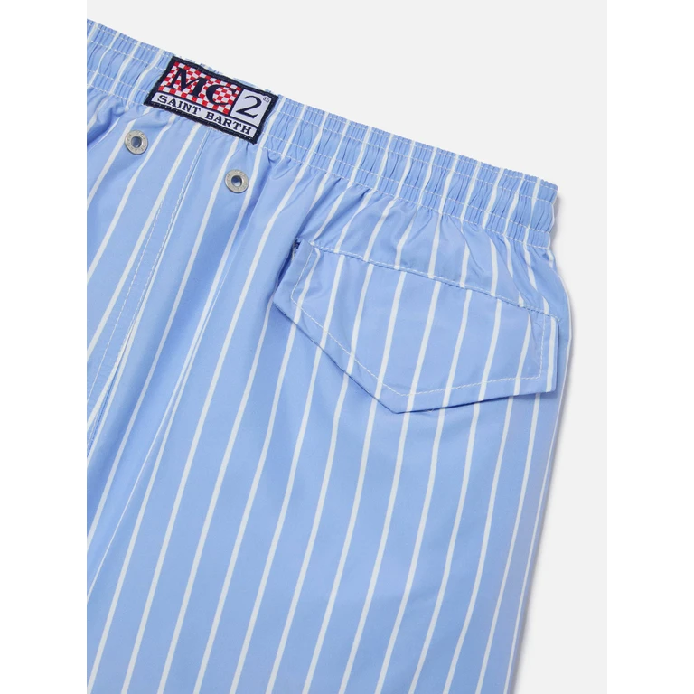 Mc2 Saint Barth Jean Lighting Swim Shorts With Striped Pattern Blue Swimshort