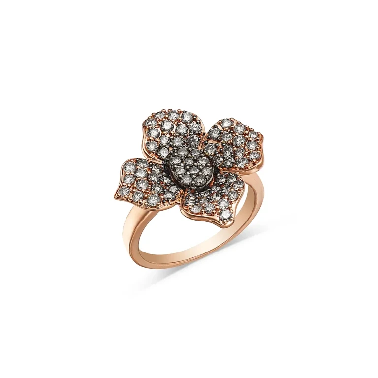Brown Diamond Ombre Flower Ring in 14K Rose Gold, 1.43 tcw