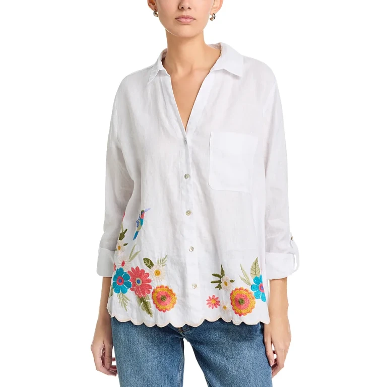 Johnny Was Embroidered Linen Blouse