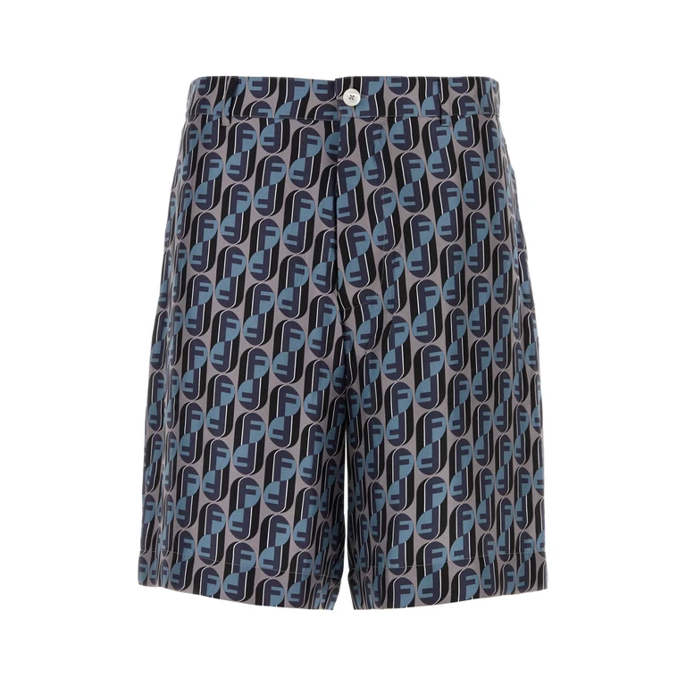 Fendi Printed Silk Bermuda Shorts Flannel Avio Exterior - Men