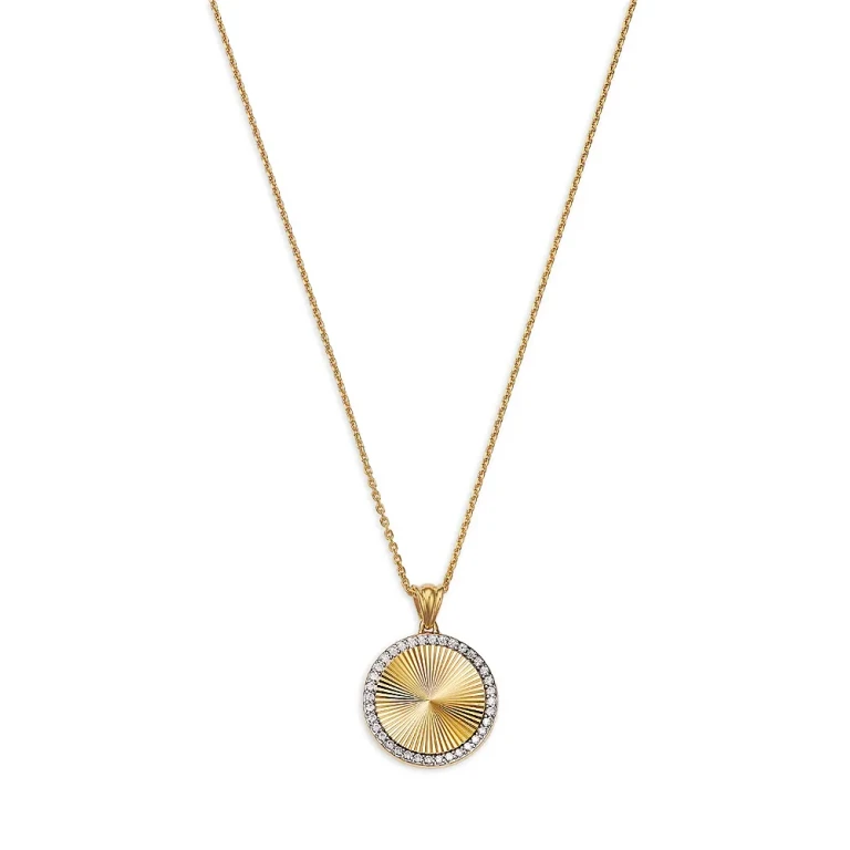 Diamond Sunray Disc Pendant Necklace in 14K Yellow Gold, 0.16 tcw