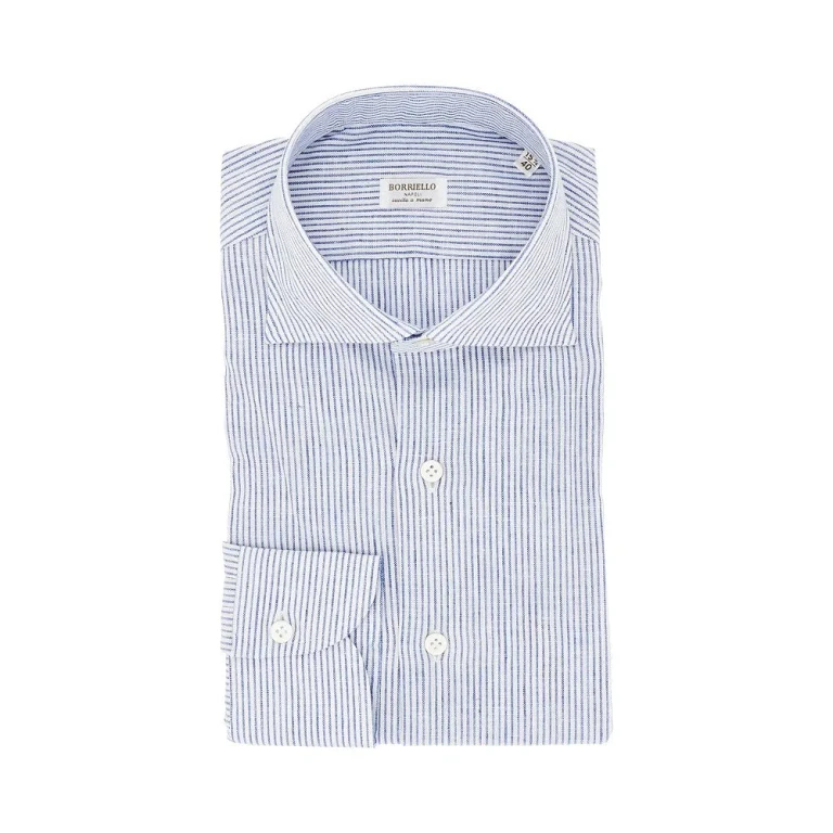 BORRIELLO NAPOLI Striped cotton and linen shirt Man 39