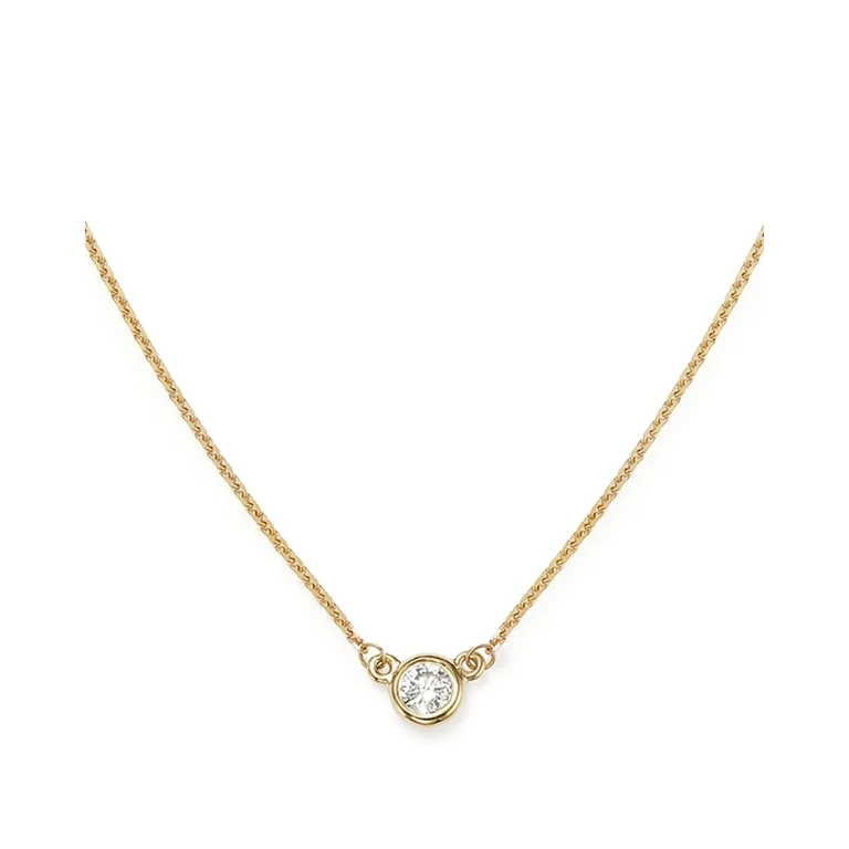 Diamond Bezel Set Pendant Necklace in 14K Yellow Gold, .15 tcw