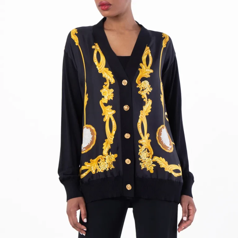 Versace Womens Baroque Printed V-Neck Cardigan