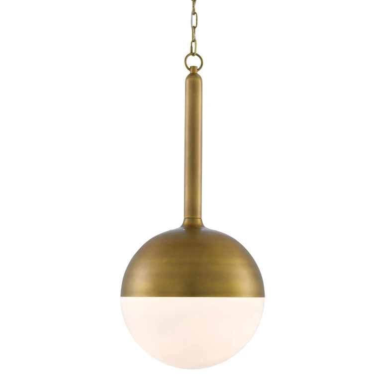 30" Moonward Pendant in Antique Brass and Opaque White