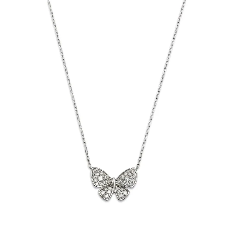 Diamond Butterfly Pendant Necklace in 14K White Gold, 0.45 tcw