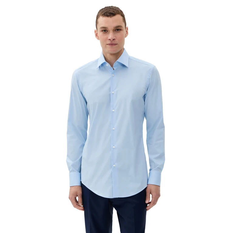 BOSS Slim Fit Easy Iron Cotton Poplin Dress Shirt Light Pastel Blue 14.5