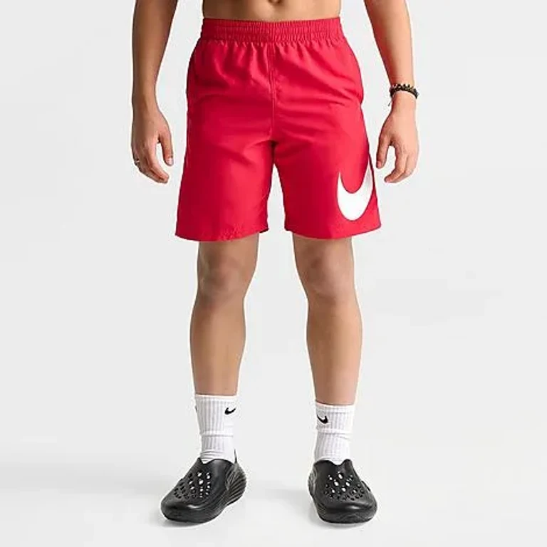 Nike Big Kids Stacked Logo Swim Shorts in University Red Size: XS