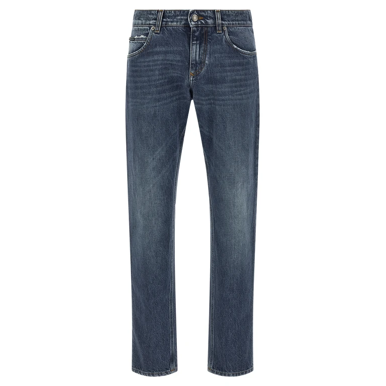 Blue Cotton Straight-Leg Jeans Clothing - Men
