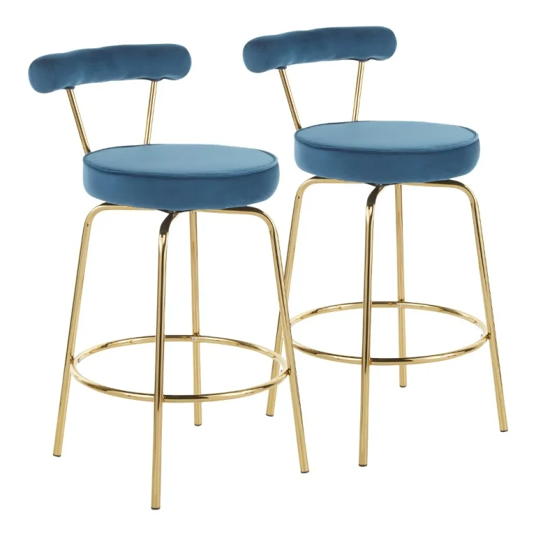 Contemporary Black and Gold Swivel Counter Height Stool (Set of 2) - Rhonda