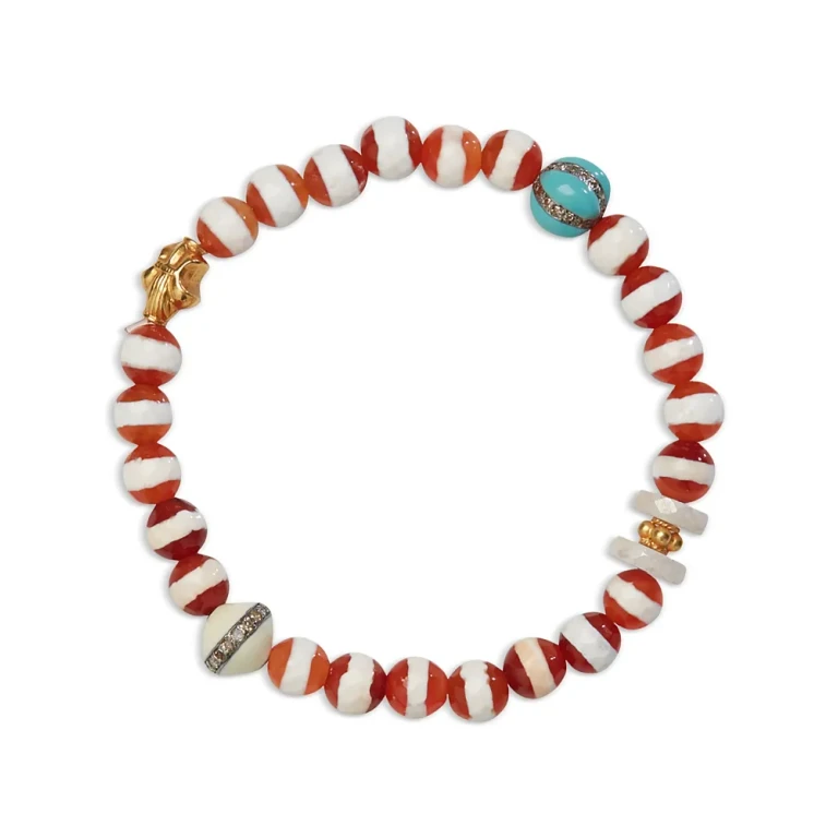 Ileana Makri Opal, Agate & Gray Diamond Stretch Bracelet in 18K Yellow Gold & Sterling Silver