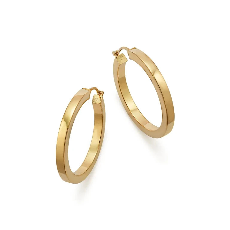 14K Yellow Gold Square Polished Tube Hoop