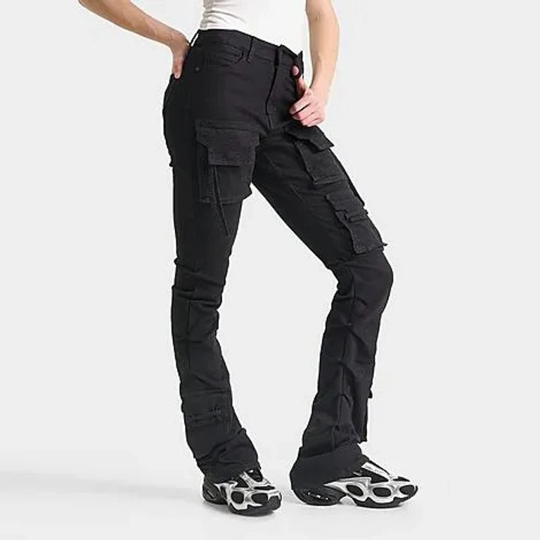 Smoke Rise Women's Nova Rhinestone High-Rise Stacked Pants in Black Size: XS