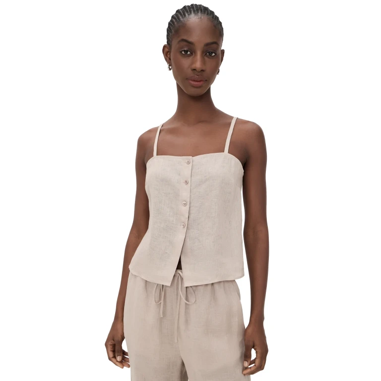 FRAME The Linen Button Cami Flax S