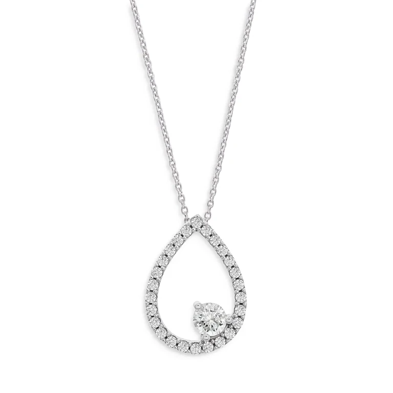 Diamond Teardop Pendant Necklace in 14K White Gold, 0.25 tcw
