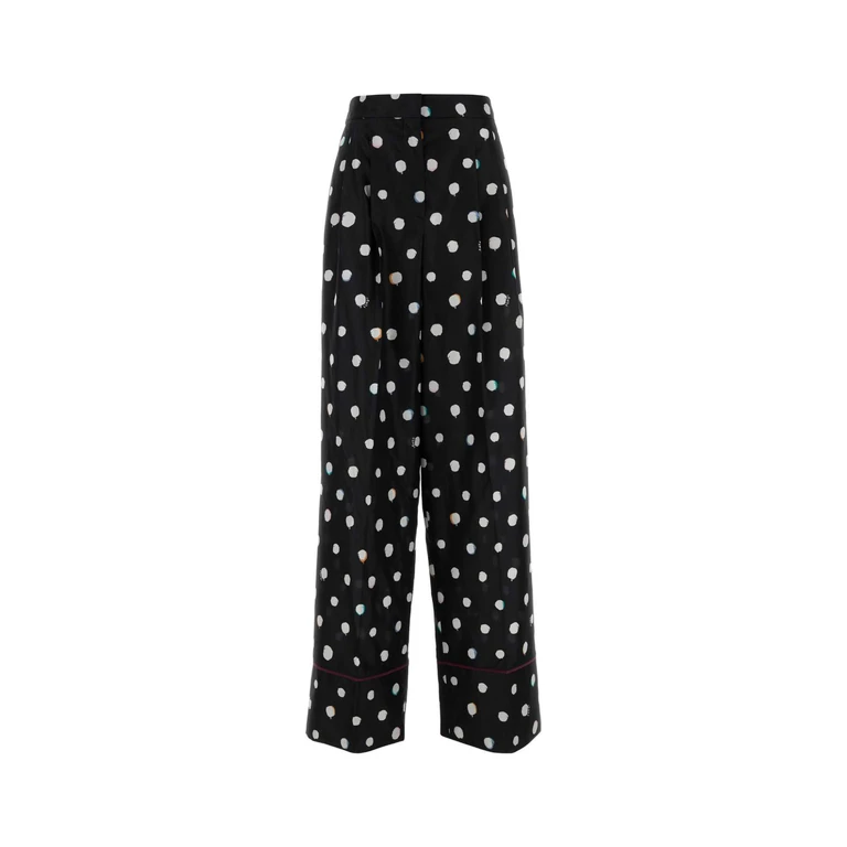 Fendi Printed Silk Wide-Leg Pant Black Exterior: Pantaloni - Women