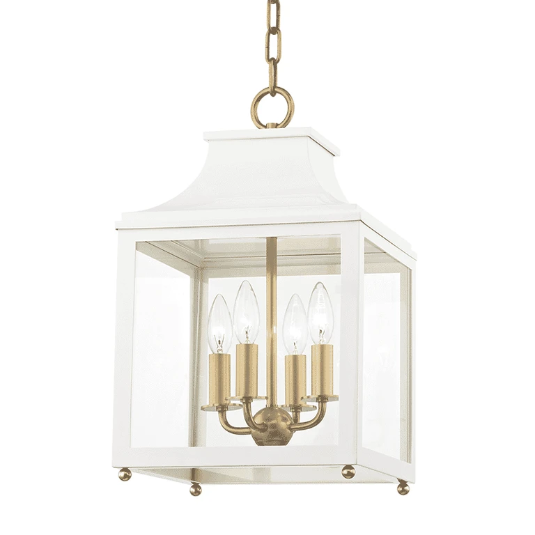 Aged Brass Soft Off White Four Light Lantern from the Leigh Collection