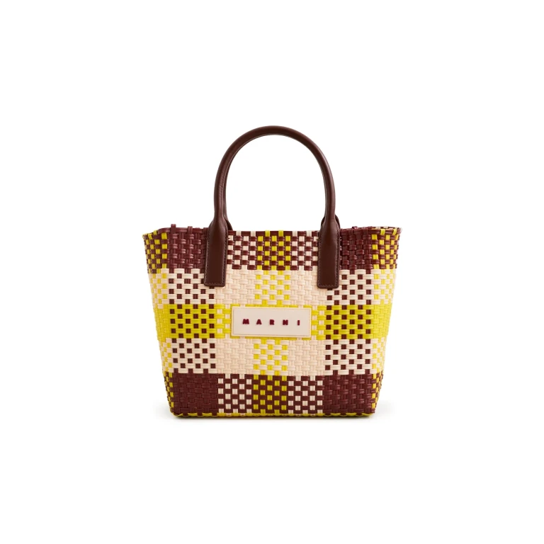 Marni Check Tote Lily White/Vanilla/Wild Cherry One Size