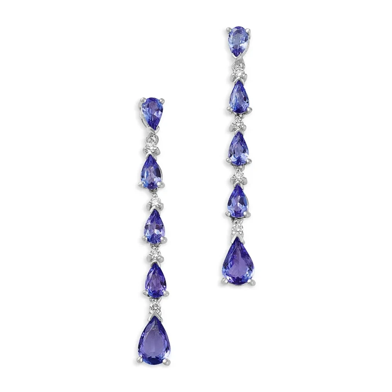 Tanzanite & Diamond Linear Drop Earrings in 14K White Gold