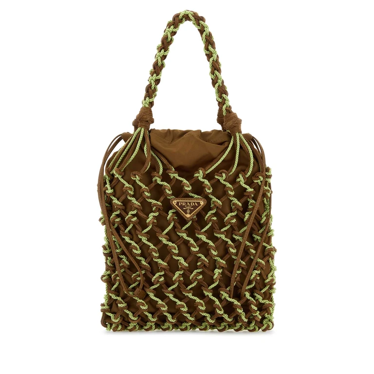 Two-Tone Mesh Handbag Cacao+prato Recycledpolyamide-calfleather Borse A Mano - Women