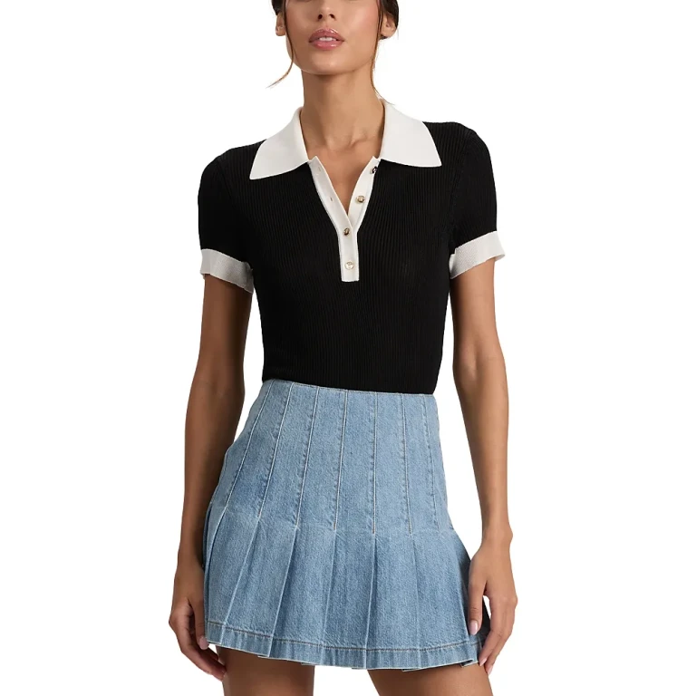 Alice and Olivia Martha Ribbed Knit Polo