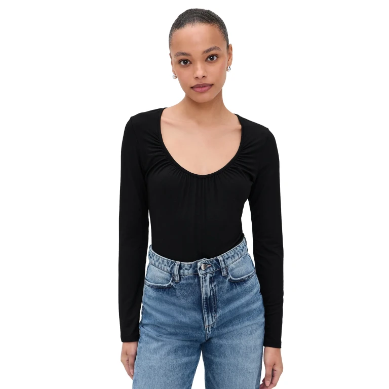 L'AGENCE Cassandra Body met Lange Mouwen en Plooidetails Zwart