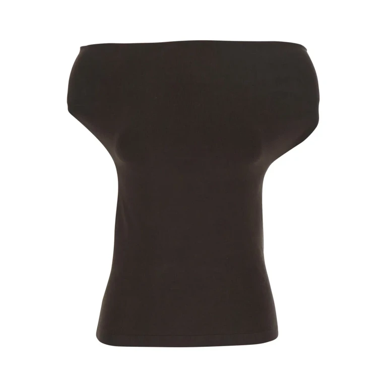 SEMICOUTURE Sleeveless Top With Off Shoulder In Brown Stretch Cotton For Women