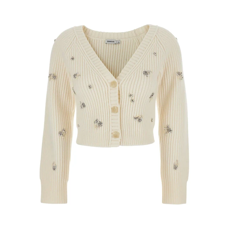 Simkhai novah White Cropped Rhinestoned Cardigan With V Neck In Wool And Cashmere Woman