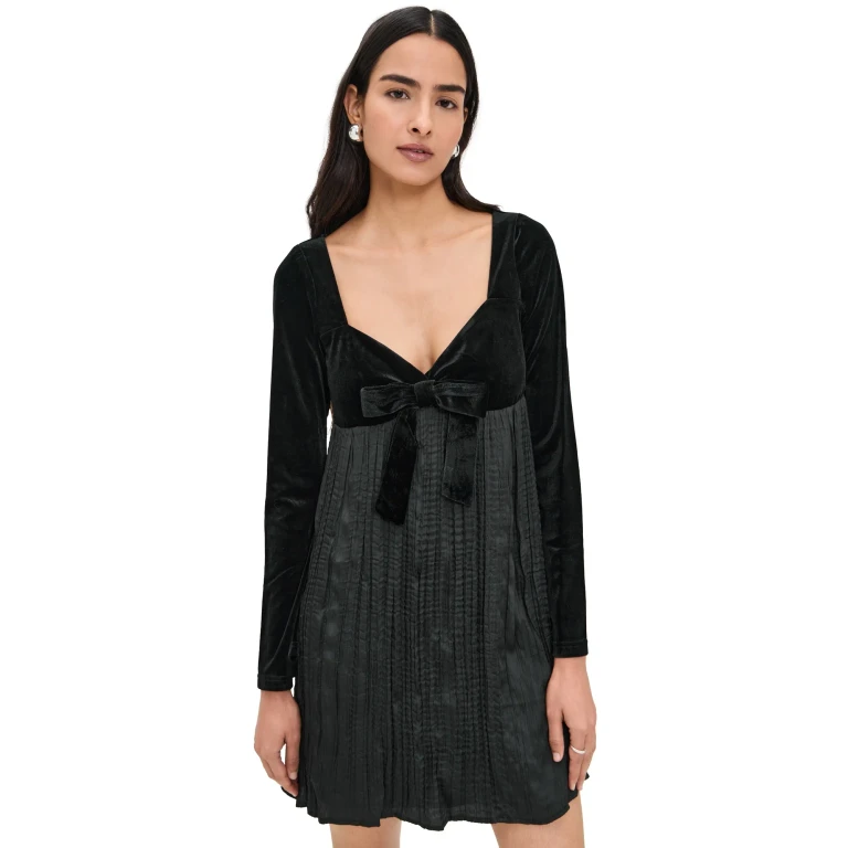 Another Girl Velvet Bow Detail Fabric Mix Mini Dress Black M