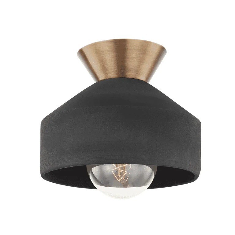 Patina Brass One Light Flush Mount from the Covina Collection