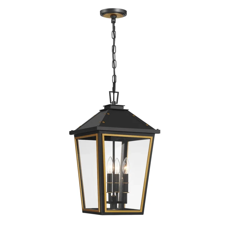 Matte Black Textured Gold Outdoor Pendant from the Hawkins Collection