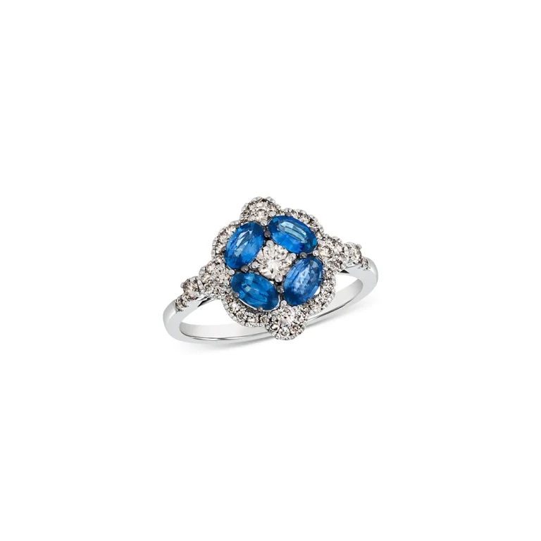 Blue Sapphire & Champagne Diamond Ring in 14K White Gold
