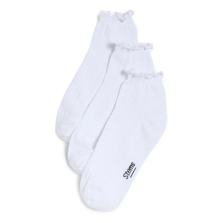 Stems Pointelle Mid Crew Socks 3 Pack Black One Size