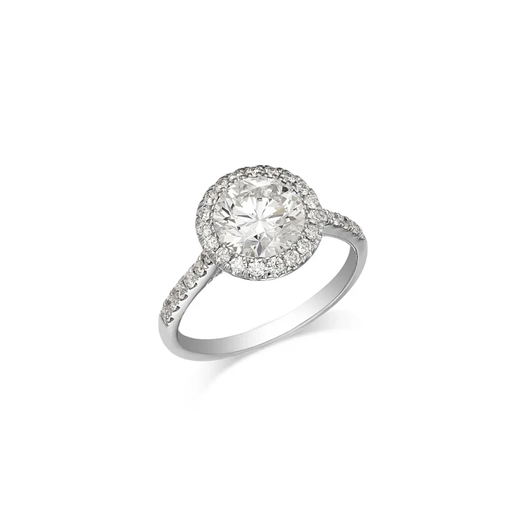 Certified Lab Grown Diamond Halo Engagement Ring in 18K White Gold, 3.0 tcw