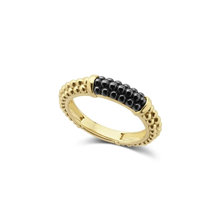 Lagos Gold & Black Caviar Collection 18K Gold & Ceramic Ring