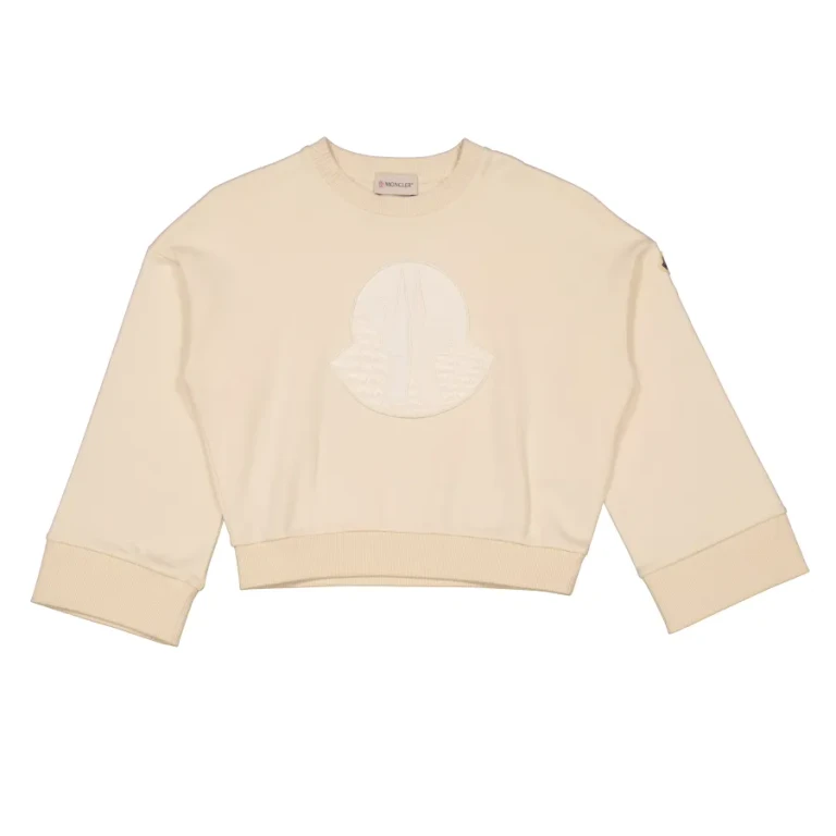 Moncler Girls Cream Long Sleeve Logo Patch Cotton Sweatshirt