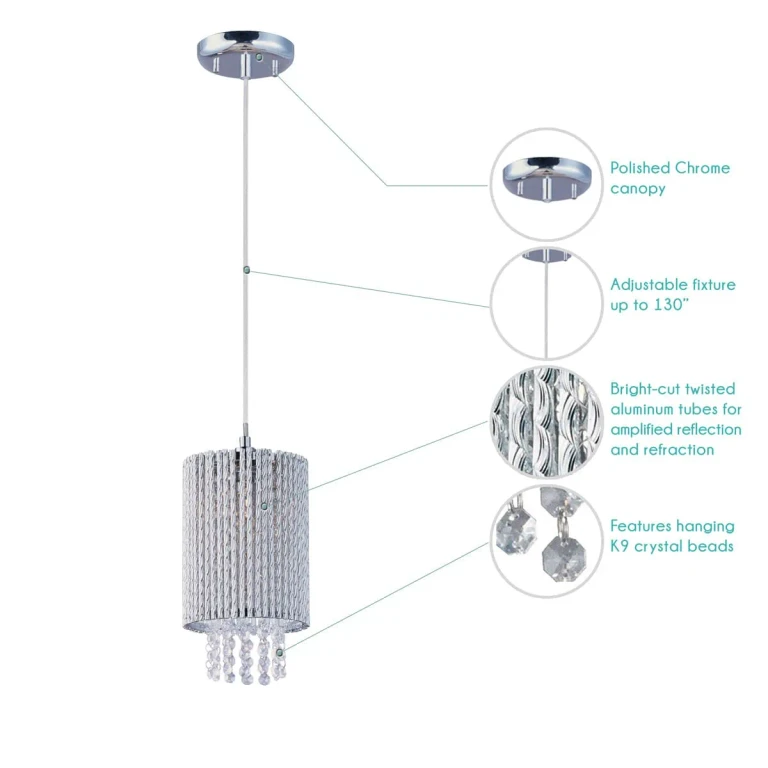 ET2 Spiral 1-Lt. Xenon Drum Shade Pendant, Polished Chrome