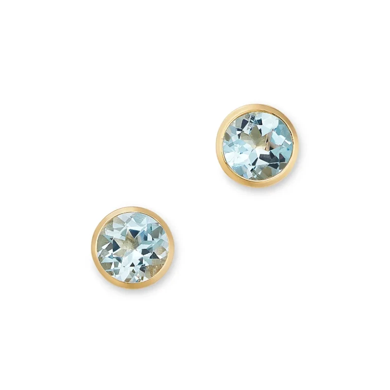 Semi Precious Gemstone Bezel Set Stud Earrings in 14K Yellow Gold