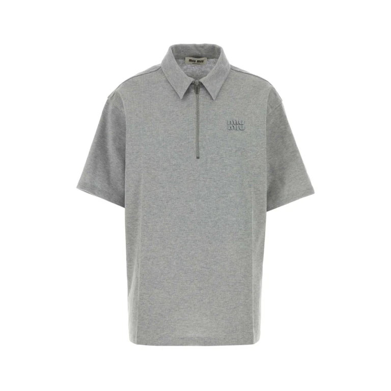 Miu Miu Grey Cotton Blend Oversize Polo Shirt